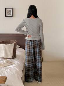 DAZY 2pcs Women Spring Casual Loose Comfy Lounge Set, Home Wear, Cozy Outfits, Fall Winter Clothes - Light Grey - View 2