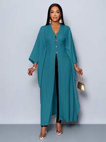 SOLERSUN Women's Loose Solid Color Casual Long Shirt For Summer/Spring - Teal Blue - View 3