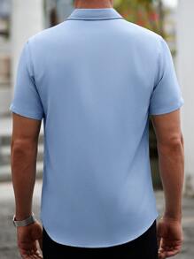 Manfinity Homme Men's Solid Color Single Breasted Pocket Casual Short Sleeve Shirt Nice Shirts For Men Shirts For Men Men Shirts Casual Shirts For Men Shirts For Guys Men Dress Shirts Short