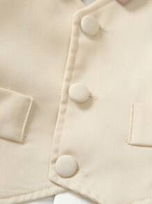 SHEIN 2 件套幼儿男童宽松背心、绅士风裤子套装，适合温馨的家庭聚会、欢乐的男婴派对和休闲散步 - 杏色 - 查看 4