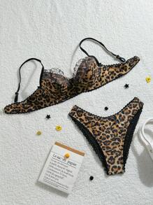 Swim SXY 2pcs/Set Bikini Seksi Wanita Motif Leopard dan Renda Kontras yang Modis, Pakaian Boho untuk Liburan Musim Semi, Untuk Liburan Pantai Musim Panas - MultiWarna - View 3