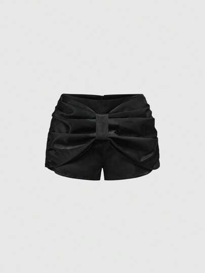 Y2K Style Sweet Girl Bow Decor Satin Shorts
