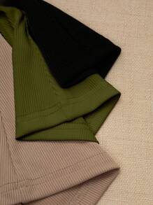 SHEIN PETITE 女士夏季方领休闲纯色背心组合图案 T 恤女士上衣 - 彩色 - 查看 5