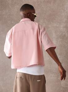 SUMWON 纹理纽扣衬衫短款设计现代简约宽松休闲夏季轻便办公室时尚领短袖街头时尚 - 粉色 - 查看 2