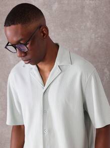 SUMWON Essential Slim Fit Textured Button-Down Shirt Ribbed Short Sleeve Revere Collar Lightweight Summer Casual Business Office Daily Wear