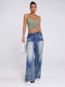 SHEIN BAE 女士性感蕾丝百搭时尚单品紧身胸衣上衣性感吊带背心，适合外出、约会之夜、主题派对和音乐会、新年前夜、圣诞派对女士上衣 - 薄荷綠 - 查看 3