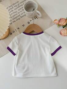 SHEIN Young Girl Casual Minimalist Round Neck Short Sleeve T-Shirt, Suitable For Summer
