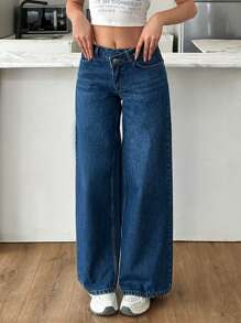 SHEIN Jeans de pierna ancha con cinturón asimétrico de cintura baja