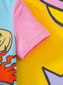 Nick 90s | SHEIN ベビーガール ピンク&ブルー 漫画の仲間パターン かわいい快適ボディスーツ