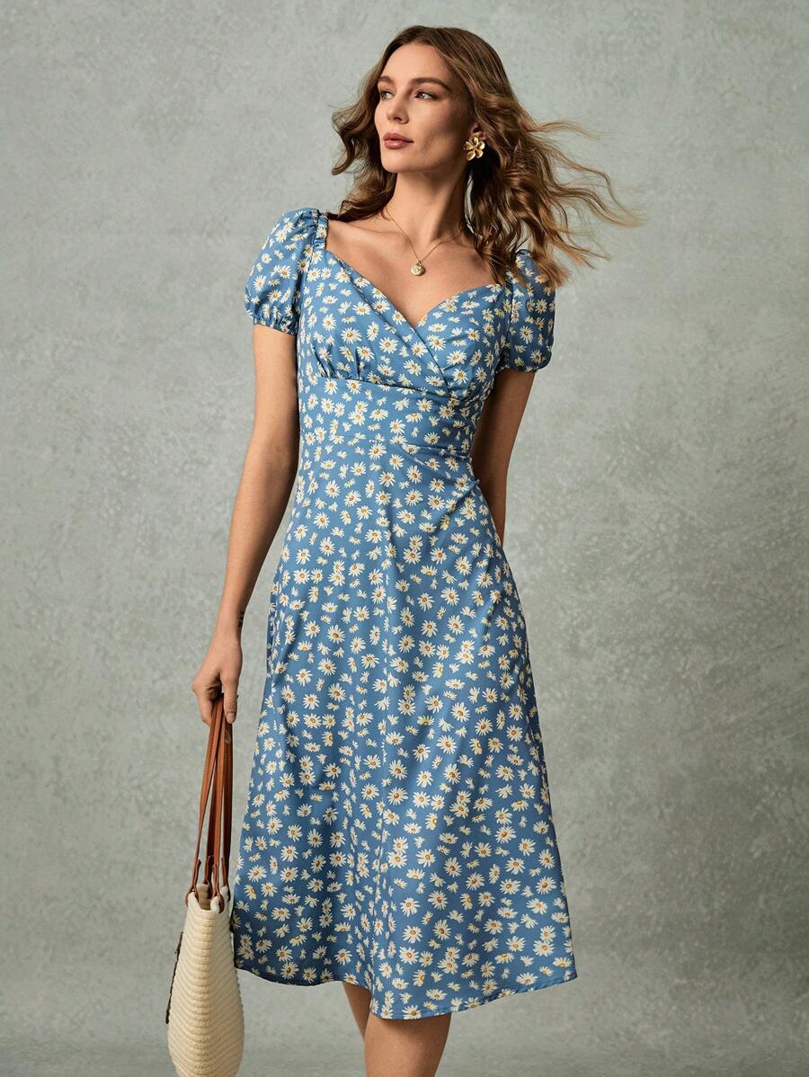 Poéselle 1 件女式短袖休闲连衣裙，夏季时尚 - 霧霾藍 - 查看 1