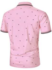 Calvornis 男士 Anchor 印花短袖 Polo 衫，夏季休闲，男士粉色 Polo 衫 - 粉色 - 查看 2