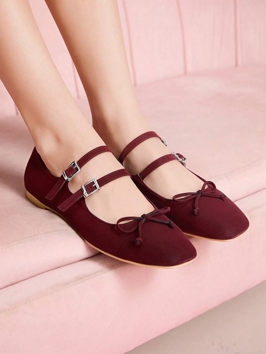 CUCCOO DOLLMOD Women'sCute Flat Dance Shoes For Students - Burgundy - View 1