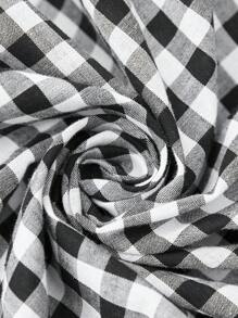 SHEIN LUNE 大码女式休闲夏季格纹露背系带镂空灯笼袖衬衫 - 黑與白 - 查看 6