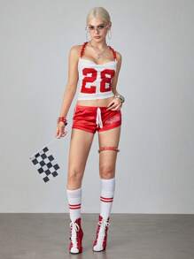 ROMWE Avant 字母领吊坠 Y2K 风格女式短款上衣，简约时尚，适合夏季