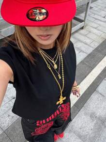 Coolane Kids Tween Girls Spring/Summer Solid Batwing Sleeve Crop Tee - Black - View 2