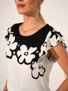 SHEIN Clasi 女式花卉印花圆领休闲短袖衬衫