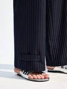 LYSMO Women's Striped Bandeau Suit And Trousers Set For Commuting - Blue and White - View 9