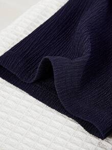 2pcs/Set Boys Oversized Solid Navy Blue Textured Fabric Casual Short Sleeve Top And Shorts Set, Loose & Comfortable Loungewear - Royal Blue - View 7