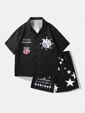 Street Life Ensemble 2 pièces T-shirt à manches courtes avec imprimé lettre et shorts pour homme, convient pour le port quotidien au printemps/été