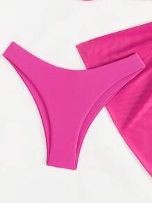 Swim Vcay 3pcs/Set Solid Color Bikini Set With Underwire Top, Suits For Beach Vacation For Summer - Coral Pink - View 4