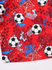 SHEIN Leap Crew Tween Boys Snug Fit Soccer Graphic Crew Neck Short Sleeve Top And Pants Knit Sleepwear 2Pcs Set