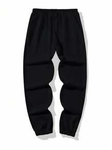 Manfinity LEGND Men's Letter Angel Print Drawstring Waist Pockets Casual Sweatpants, Men Street Wear Graphic Sweatpants, For Rave - Black - View 3