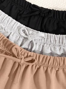 RueChic 3pcs/WWomen Solid Knot Waist Lounge Shorts - Multicolor - View 4