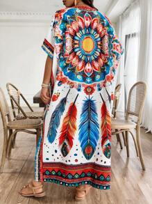 Breezaya 大码女式 V 领花卉印花休闲连衣裙，夏季度假波西米亚风格服装，圣帕特里克节、音乐节、春假