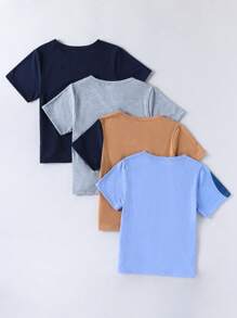 SHEIN 4pcs/Set Cute Cartoon Animal Print Round Neck Short Sleeve T-Shirts For Young Boy, Soft Fabric Suitable For Street, School, Outdoor Play In Spring & Summer, Getaway, Holiday, Travel, Relax, Sunbathing - Multicolor - View 2