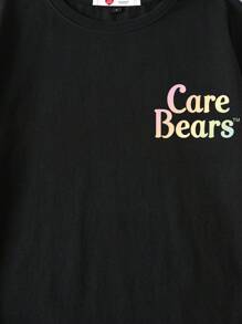 SHEIN X Care Bears 女士休闲可爱卡通熊印花圆领短袖 T 恤，夏季 - 黑色 - 查看 3