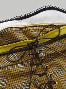 ROMWE Kawaii 女款 Y2K 学院风图案蕾丝吊带背心 - 黃色 - 查看 4