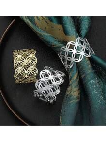 6pcs Simple And Lovely Metal Hollow Out Small Copper Coins Napkin Rings Suitable For Festival Celebration, Family Dinner, Guest Reception Table Decoration