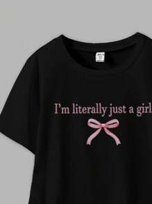 2pcs/Set Tween Girl Minimalist Stylish Short Sleeve Crew Neck T-Shirt And Pants Set