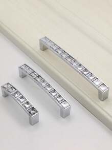 1pc/6pcs puxadores de gaveta de cristal, alças de metal transparentes quadradas de diamante, botões sólidos de furo duplo para armário de vinho, guarda-roupa, armário com parafusos, espaçamento de furo de 64 mm/96 mm/128 mm, ferragens para móveis