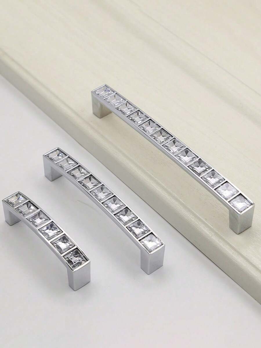 1pc/6pcs puxadores de gaveta de cristal, alças de metal transparentes quadradas de diamante, botões sólidos de furo duplo para armário de vinho, guarda-roupa, armário com parafusos, espaçamento de furo de 64 mm/96 mm/128 mm, ferragens para móveis