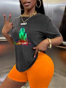 DOMINATE Women Grey Tie Dye Street Style Graphic Print Round Neck Fit Loose T-Shirt, Suitable For Summer, Rave Western Wear