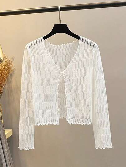 INAWLY Women's Solid Color Long Sleeve Hollow-Out Casual Thin Knitted Cardigan Fall Winter Cloth For Women