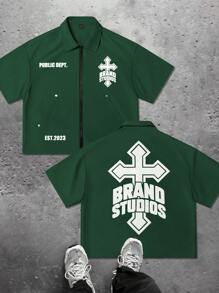 Manfinity EMRG 男式超大落肩和字母印花衬衫