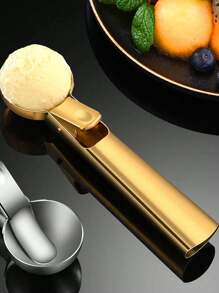 1pc Stainless Steel Ice Cream Scoop With Release Trigger Ice Cream Baller Melon Baller Digging Spoon DIY Ice Cream Sorbet Ball Spoon Dessert Tool Watermelon Spoon Fruit Carving Knife Ice Cream Scoop - Gold - View 6