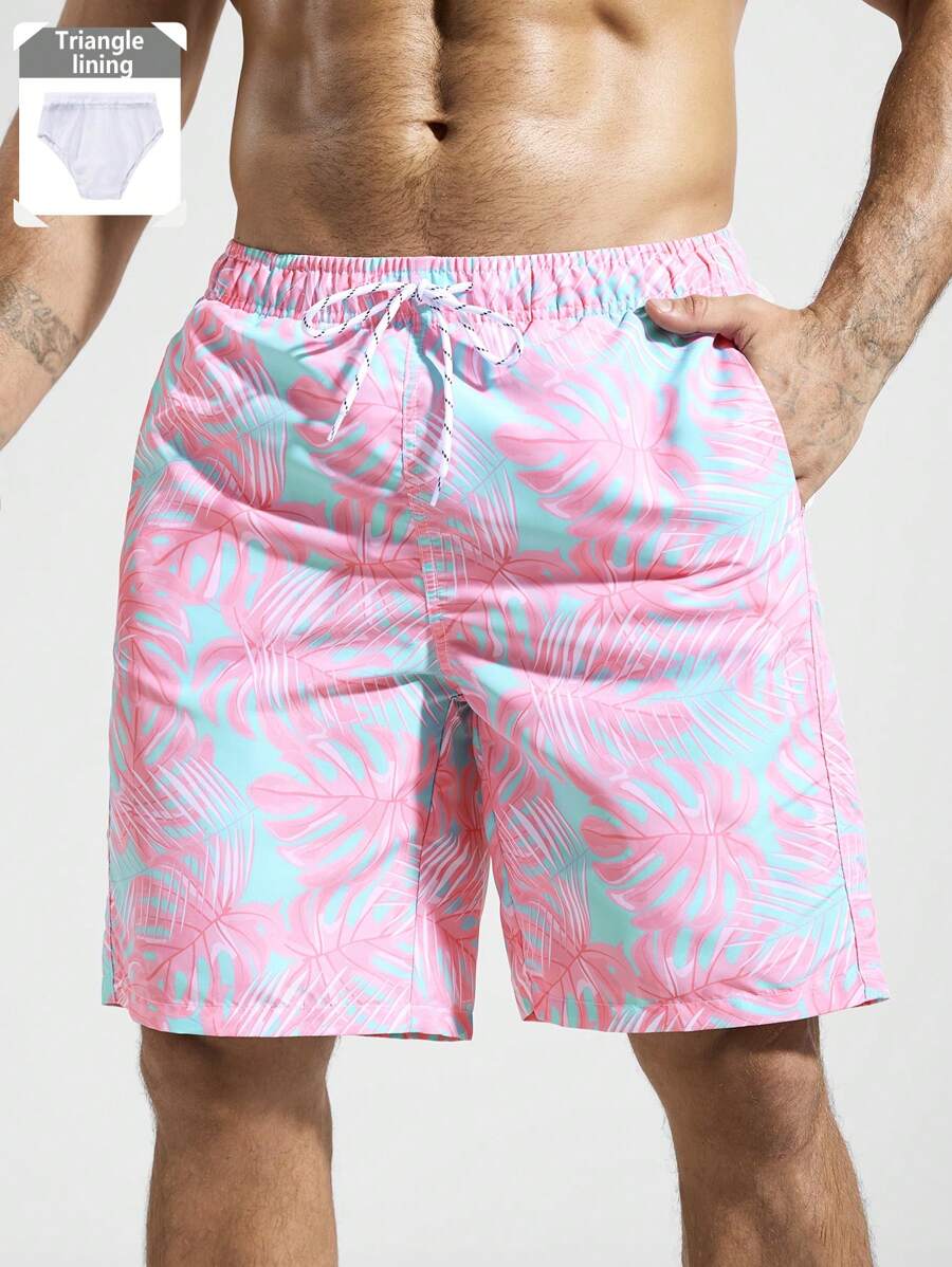 Manfinity KASUA Men's Tropical Plant Print Drawstring Waist Pocket Beach Shorts - Multicolor - View 1