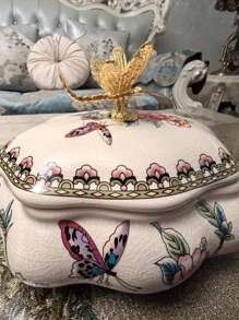 Cirelle 1pc Ceramic Multi-Functional Elegant Minimalist Beaded Jewelry Storage Box With Lid, Retro Jewelry Box, Kitchen Living Room Bedroom Decor, Rama Comfort Home, New Year, Christmas, Mother's Day Gift, Wedding Decor, Birthday Gift, Housewarming Gift, Summer Home Decor, B&B Decor - White - View 4