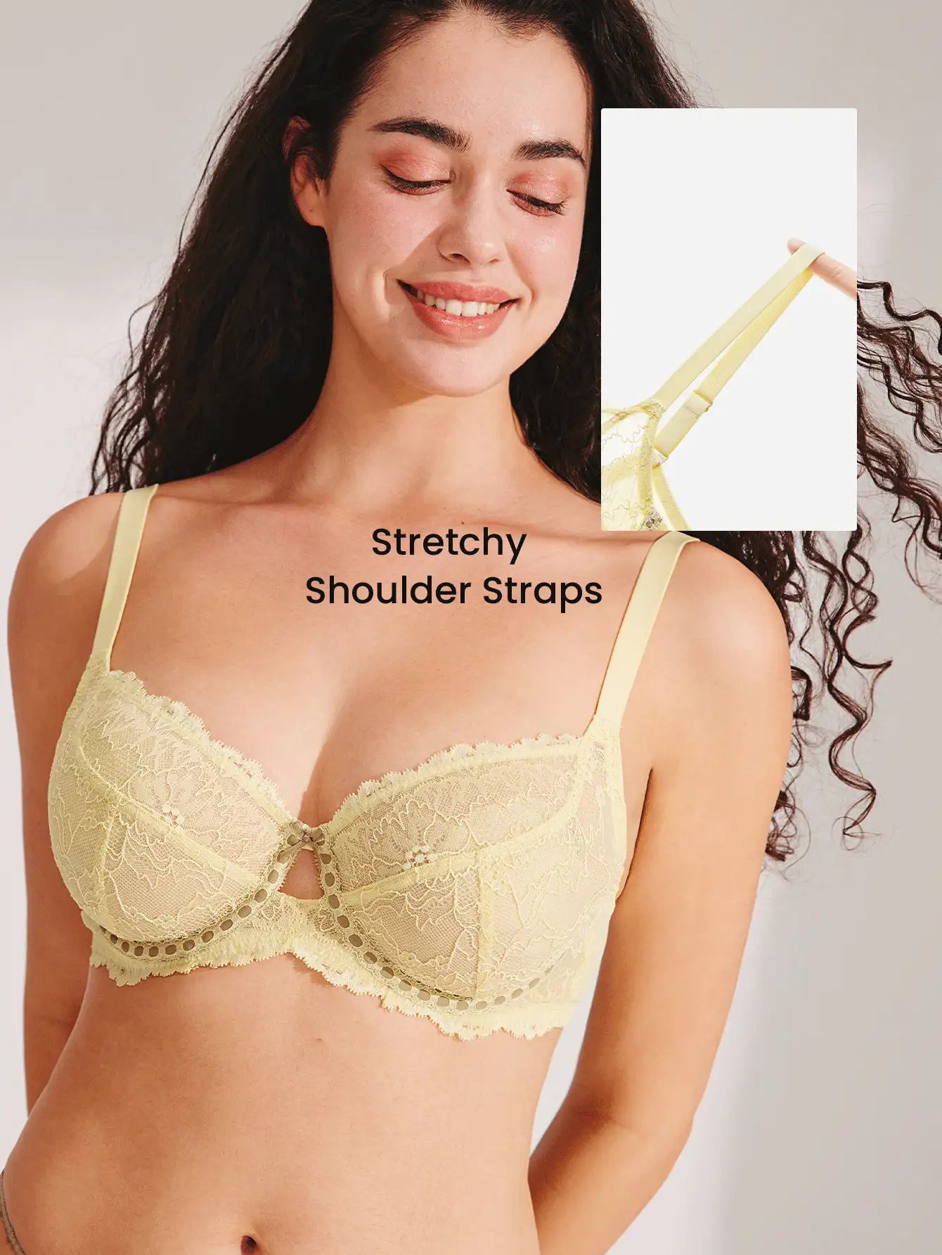 LUVLETTE Full Coverage Breathable Unlined Lace Elegance & Mesh Keyhole Detail Lingerie Lounge Curve Yellow Sheer Minimizer Bridal Intimates Bra - Yellow - View 6