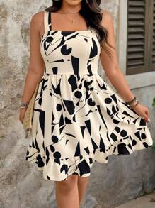 EMERY ROSE 大码女式度假大码花卉印花蝴蝶结腰中长连衣裙