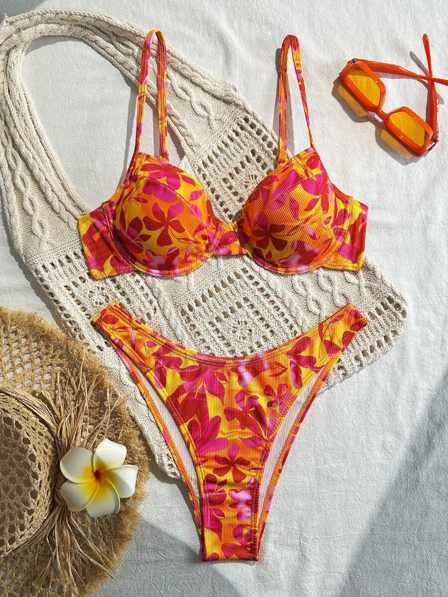 Swim Mod Women's 2pcs/Set Swimwear Bikini Set With Adjustable Shoulder Strap & Random Pattern, Suitable For Summer Beach Vacation - Multicolor - View 1