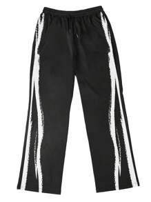 Manfinity Dauomo Men's Drawstring Waist Stripe Print Wide Leg Loose Casual Pants