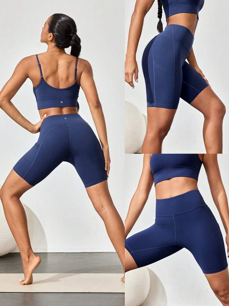 8-Zoll FeatherFit™ Radlerhose mit hoher Taille und Tasche, geeignet für Radfahren, Laufen, Fitness, Training, Sommer
