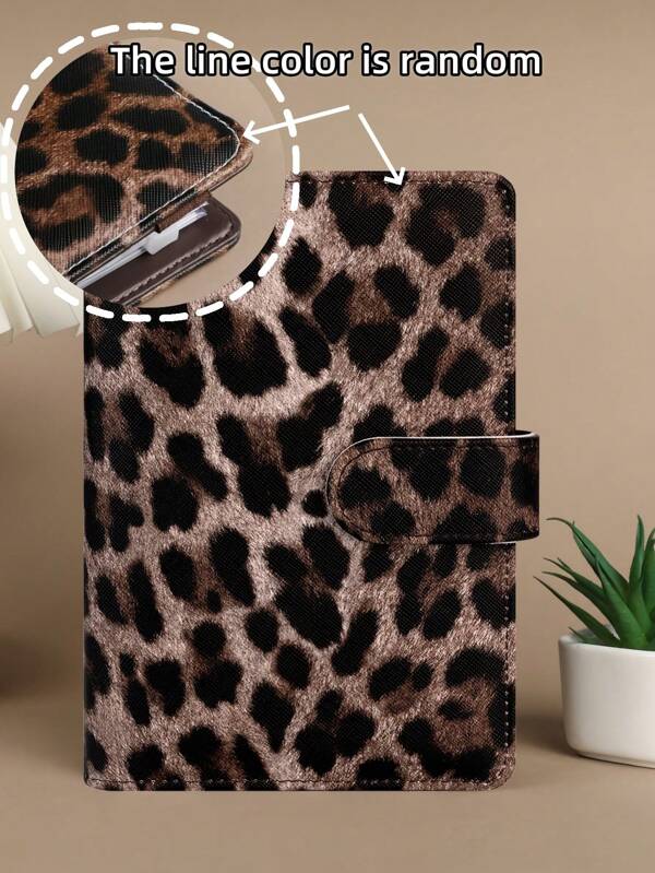1 PC A6 Agenda com zíper e estampa de leopardo - Pasta de orçamento com bolso para dinheiro, caderno de controle de despesas, organizador de viagens, caderno de anel multifuncional para viagens e escritório - marrom café