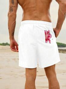 Manfinity VDAYZ Men's Minimalist & Fashionable Swim Trunks, Suitable For Summer Beach,Hawaiian - White - View 2