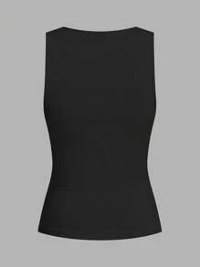 Slaydiva 2 Pieces Set Women Casual Notch Collar Ruched Fitted Rib Fabric Tank Top Set, Suitable For Summer - Multicolor - View 6