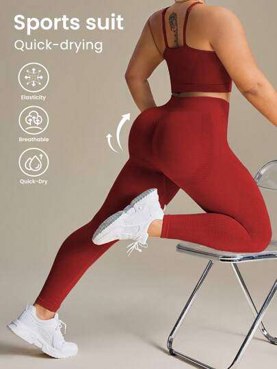 SHEIN Rhythm Era Women Plus Size Solid Color Camisole And Leggings Seamless Sports Set Workout Women Sets